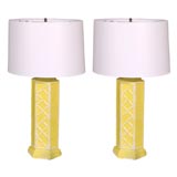 Pair of Yellow Faux Bamboo Lamps