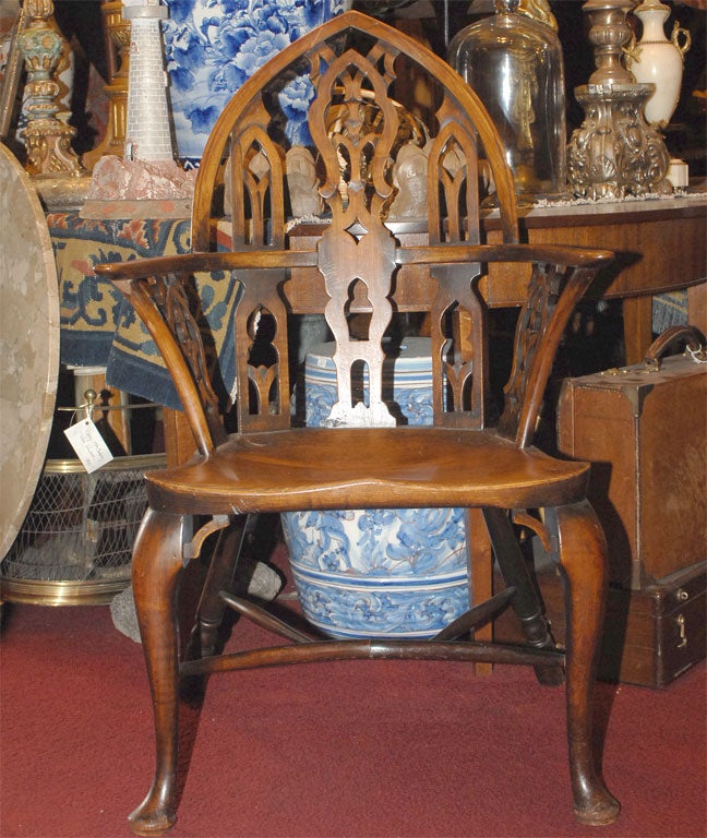 English Georgian period style Gothic revival chair made in the mid to late 19th century.  The length below is for the seat width.  The widest point is from the back leg to the other back leg and is 23 3/4