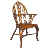 English Oak and Yew Wood  Gothic Revival Windsor Armchair