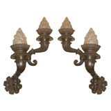 Large Pair of Torch Style Bronze Sconces