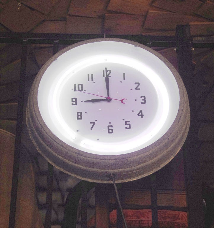 Vintage Mid 20th Century Large Neon Clock 2