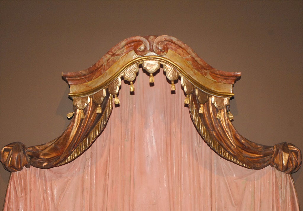 18th Century and Earlier 18th Century Carved Wood Drapery Headboard-