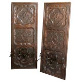 Pair Carved Wood Panels Mounted  as Sconces
