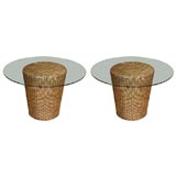 Pair  of Vintage Glass Topped Rattan Tables