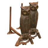 Antique Large Pair Owl Andirons