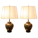 pair Pewter Ginger Jar Table Lamps