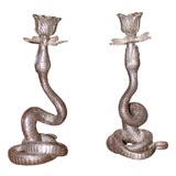 Vintage Pair of  Bronze Snake Candelabra