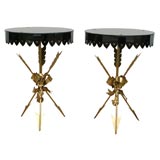Fantastic Pair French Gilded Bow & Arrow Glass Side Tables
