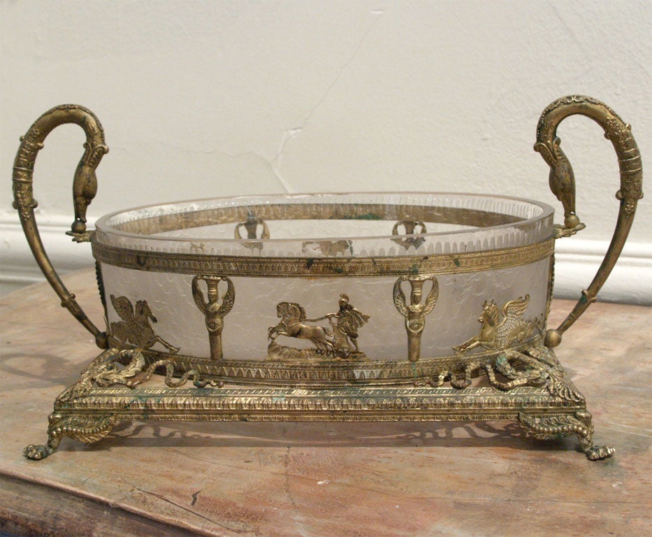 French Empire Bronze and Crystal Centerpiece