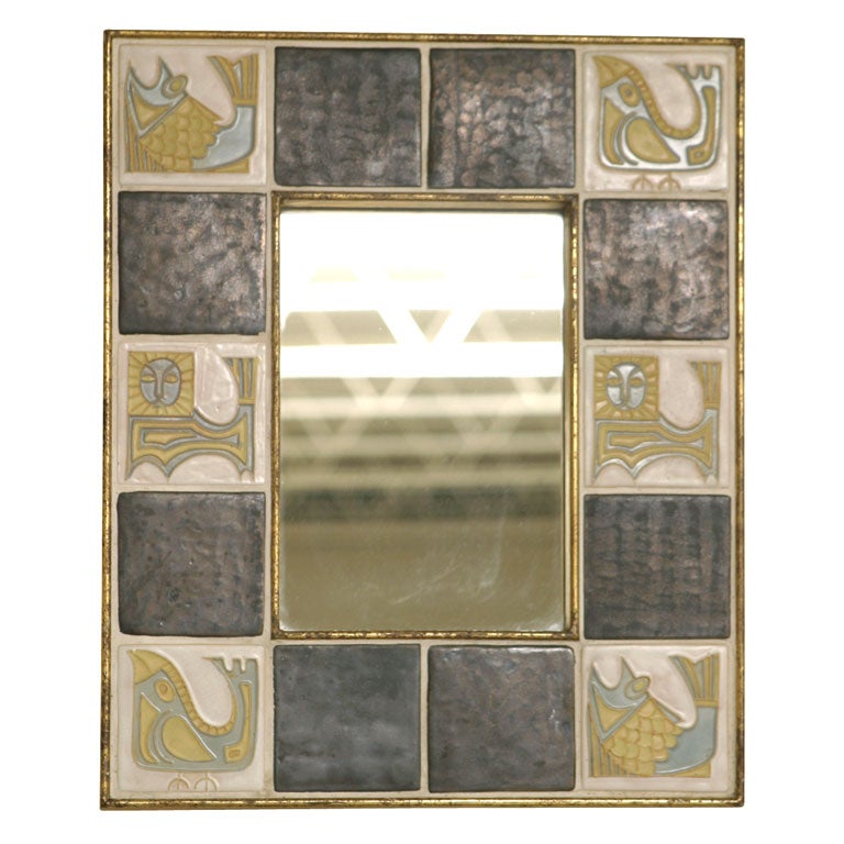 Roger Capron Ceramic Tile Framed Mirror