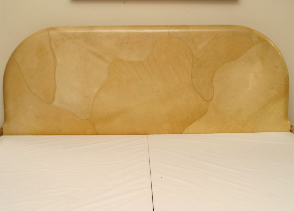 Karl Springer Lacquered Goatskin Bed with Mounting Drawers In Good Condition In North Miami, FL