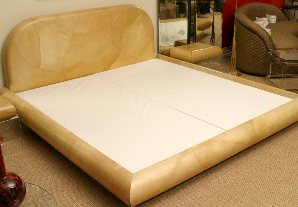 Karl Springer Lacquered Goatskin Bed with Mounting Drawers 5