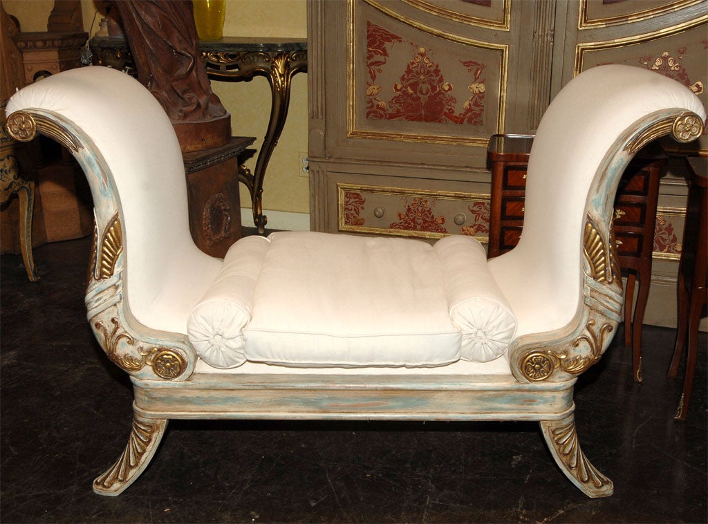 Empire Italian Painted and Parcel-Gilt Chaise For Sale