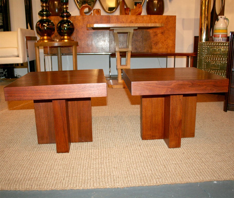 Oiled American Cruciform Walnut Occasional Tables by Milo Baughman  For Sale