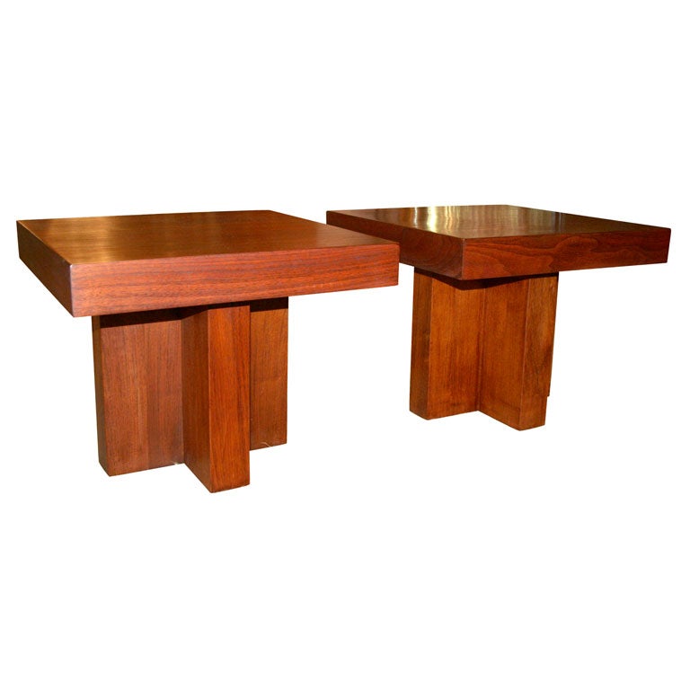 American Cruciform Walnut Occasional Tables by Milo Baughman  For Sale