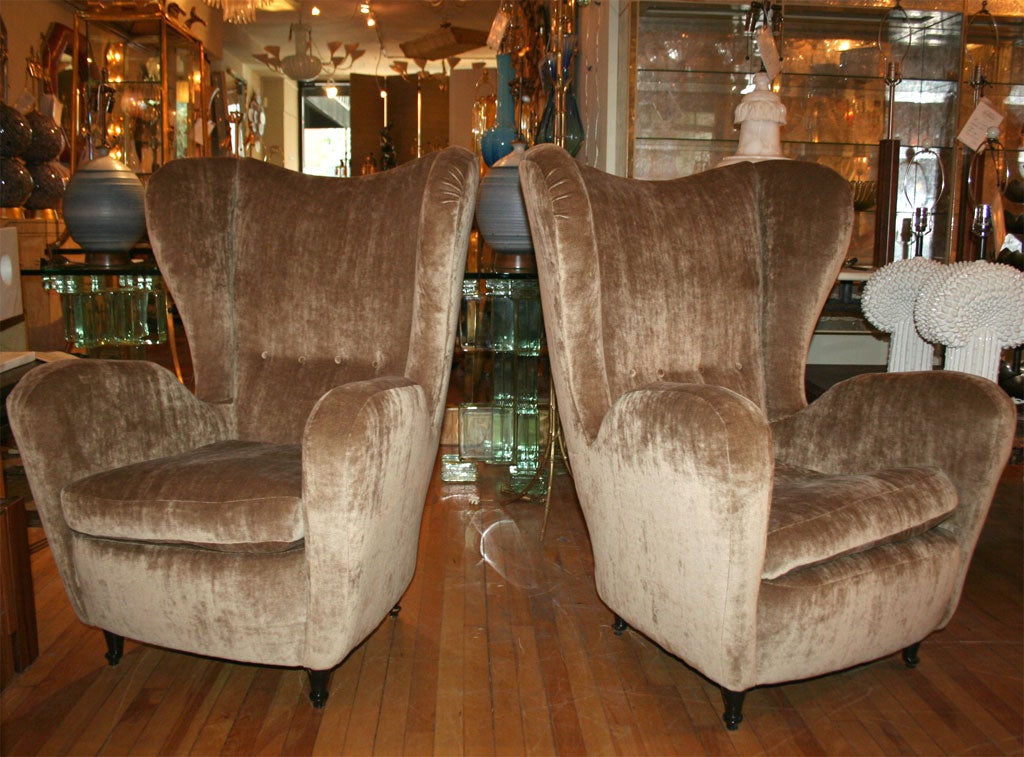 Pair of crushed velvet wingback chairs