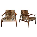 Pair of upholstered wooden arm chairs Pair of upholstered wooden arm chairs