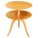 Vintage Tiger maple two-tiers round table by Paul Frankl
