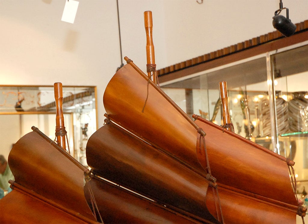 20th Century Handcarved Junk with 3 bentwood sails