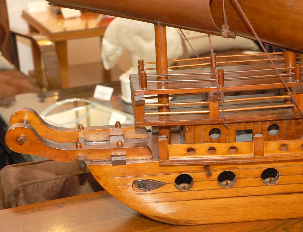 Handcarved Junk with 3 bentwood sails 1