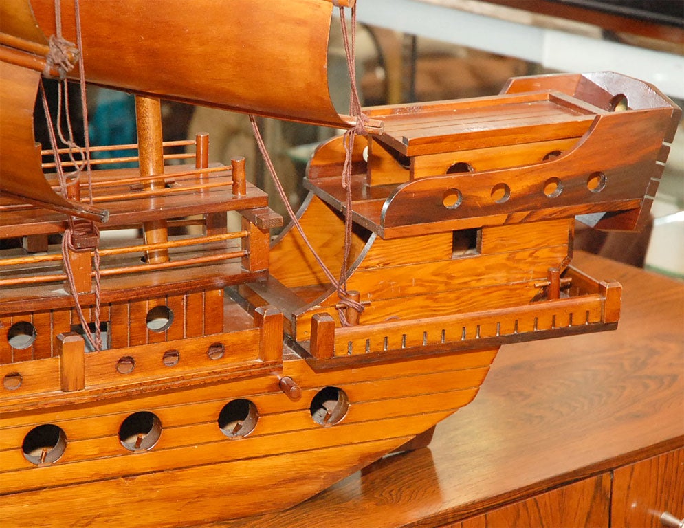 Handcarved Junk with 3 bentwood sails 2
