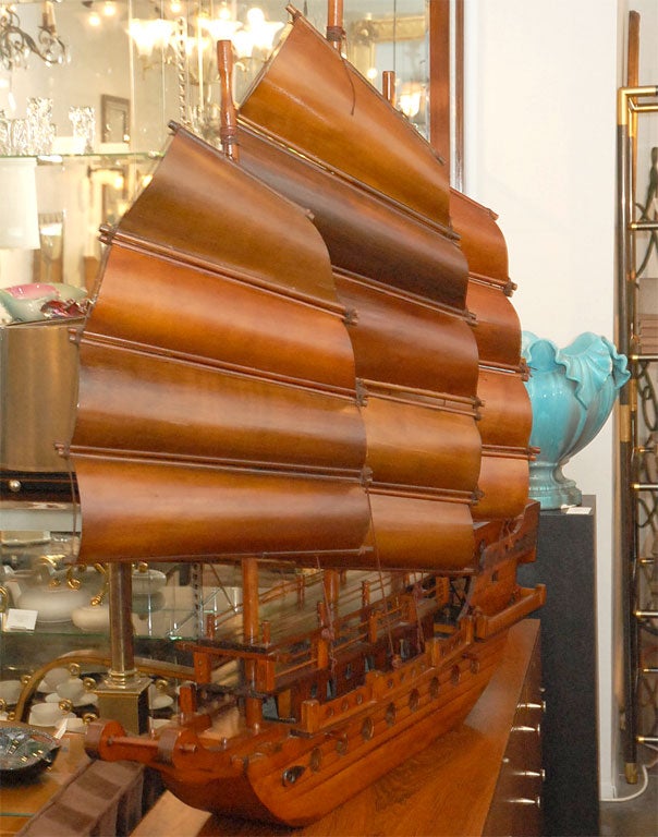 Handcarved Junk with 3 bentwood sails 3