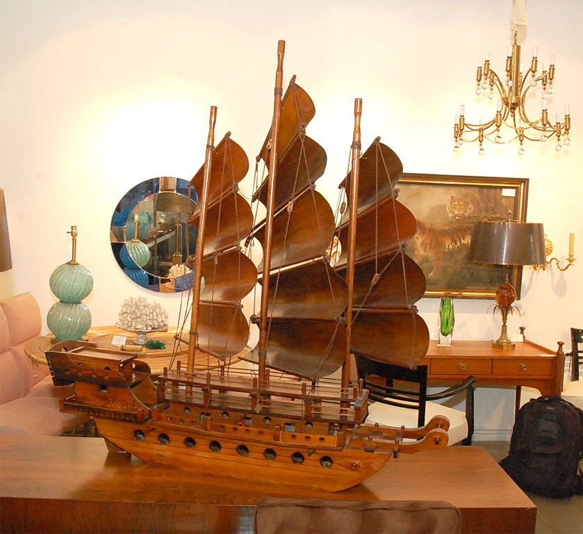 Handcarved Junk with 3 bentwood sails 4