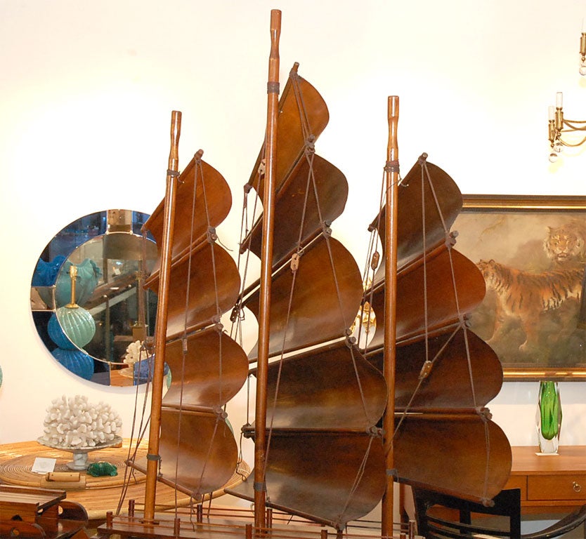 Handcarved Junk with 3 bentwood sails 5