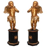 PAIR OF HAND CARVED  ANGELS PLAYING  VIOLIN