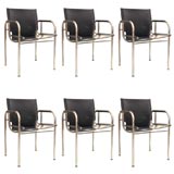 Set of 6 Leather and Chrome chairs by Paul Tuttle for Strassle