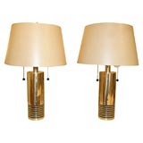 Pair of brass cylindrical lamps by Laurel