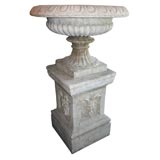 19th Century English Stone Urn on Plinth