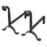 Antique French 19th C Distinctive Button Finial Andirons in Wrought Iron