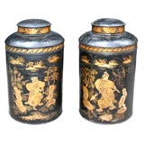 Pair of English Early 19th Century Chinoisserie Tea Tins