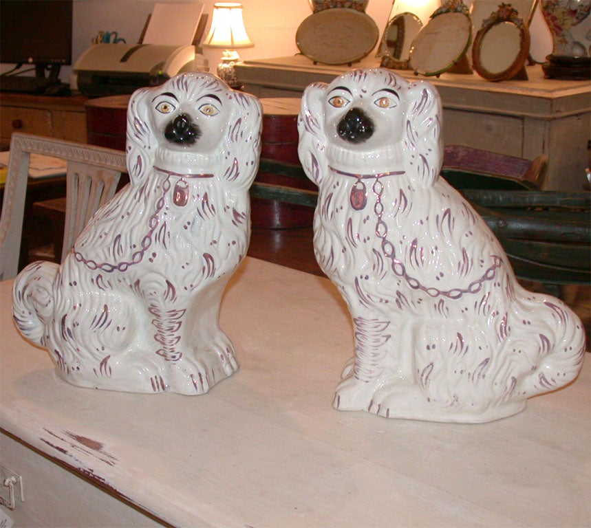Most Unusual Pair of Staffordshire Dogs in a Pink Lustre Glaze.