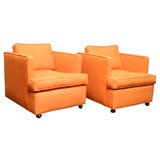 Rolling Parson's Style Club Chairs in Orange Ultrasuede