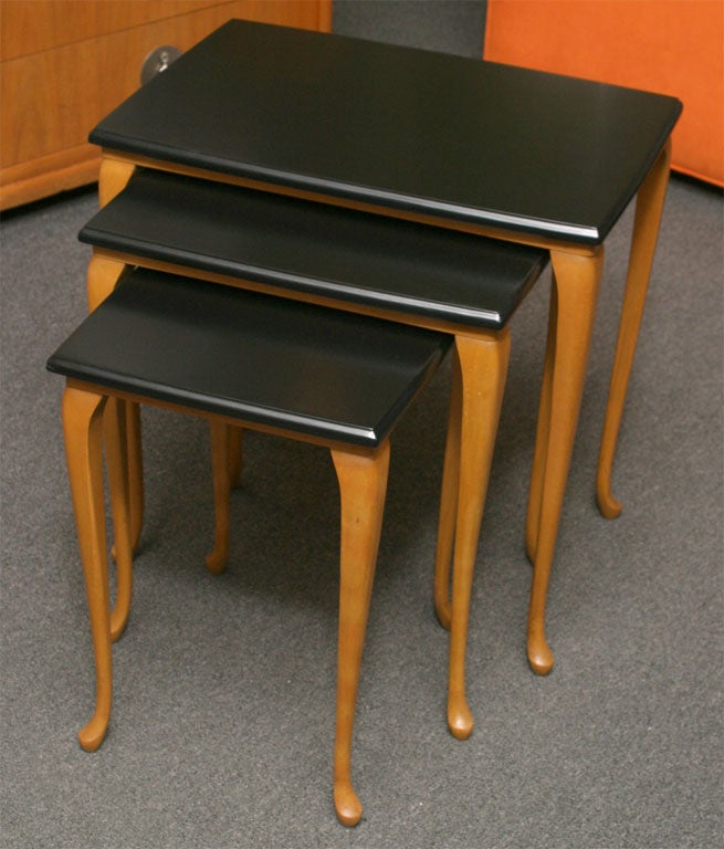 Italian Ebonized and Blond Wood Nesting Tables