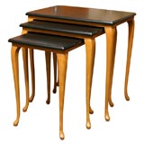 Italian Ebonized and Blond Wood Nesting Tables