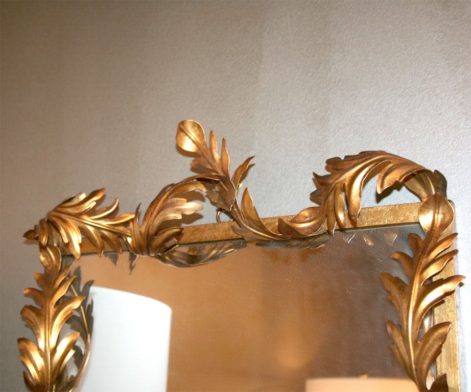 Mid-Century Modern 1950s Italian Gilded Iron Acanthus Leaf Mirror
