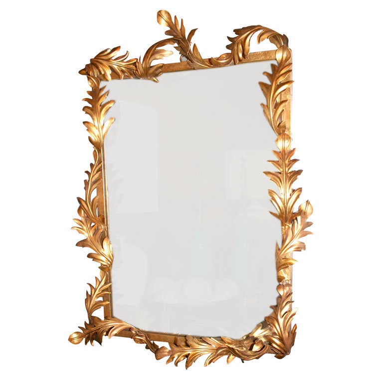 1950s Italian Gilded Iron Acanthus Leaf Mirror