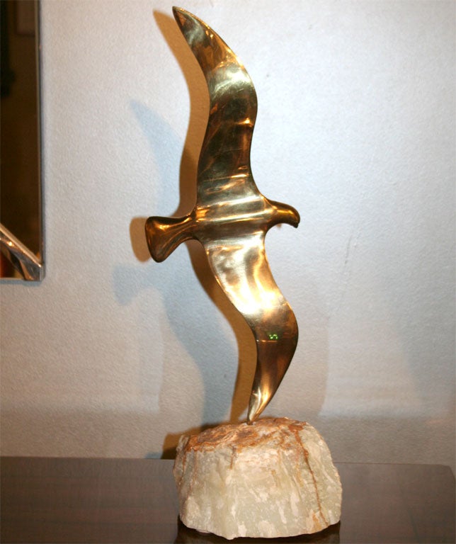 Soaring brass seagull on solid quartz rock. Signed Jere.<br />
This item is located at our Chelsea location at 325 1/2 West 16th Street between 8th and 9th Avenues.