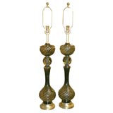 Pair of Murano Topaz  Glass Lamps with Faceted Crystal detail