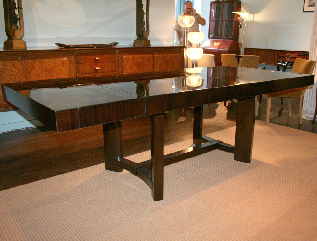 Elegant and Stylish Dining Table.  Walnut Top, Chunky Proportions, Shaped Legs, and Stretchers.  Two x 14