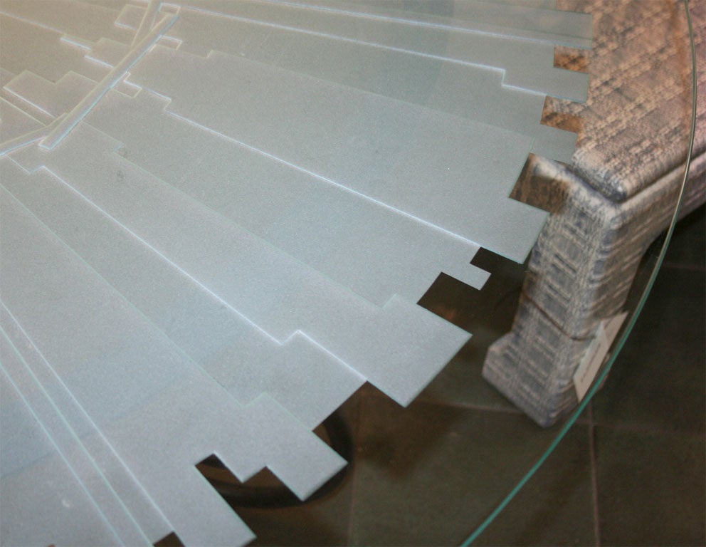 Etched Glass Table with Wrought Iron Base by Dorothy Lerner 3