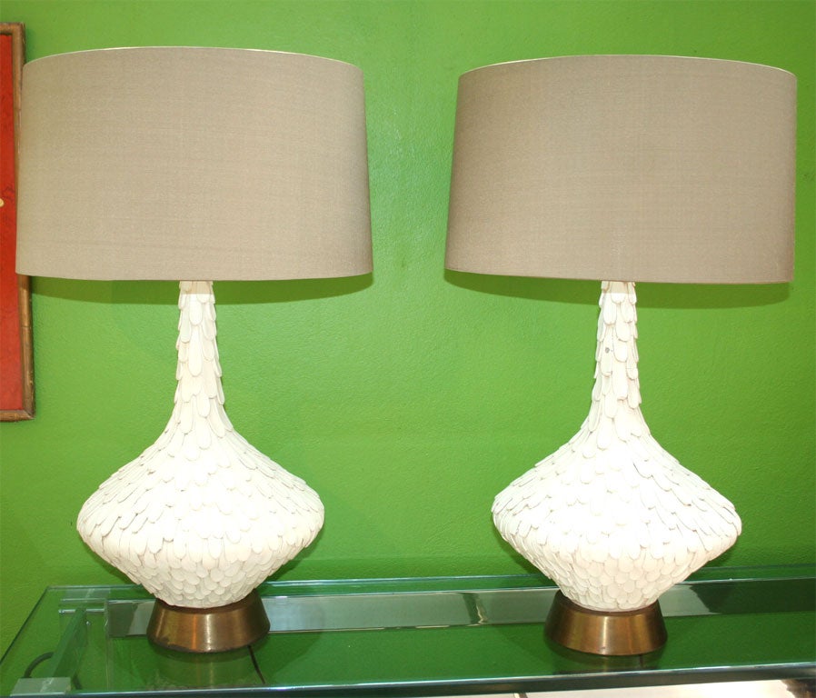 Pair of Plaster Feather Table Lamps