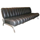 French 70's Leather and Aluminum Couch/Daybed