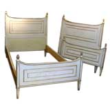 A Pair Italian Neoclassical Style Painted & Giltwood Beds