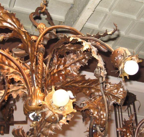 Mid-20th Century Canada Thistle Wrought Iron Chandelier Attributed to Emile Robert For Sale