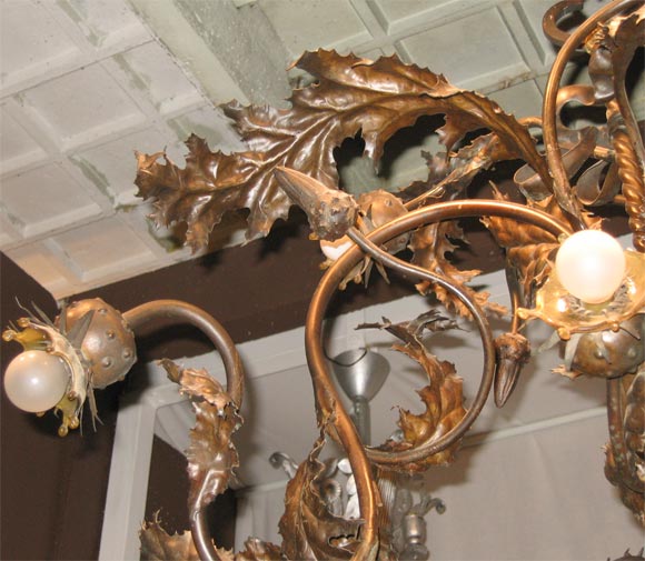 Canada Thistle Wrought Iron Chandelier Attributed to Emile Robert For Sale 1
