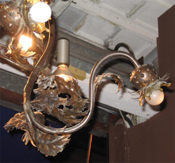 Canada Thistle Wrought Iron Chandelier Attributed to Emile Robert For Sale 2